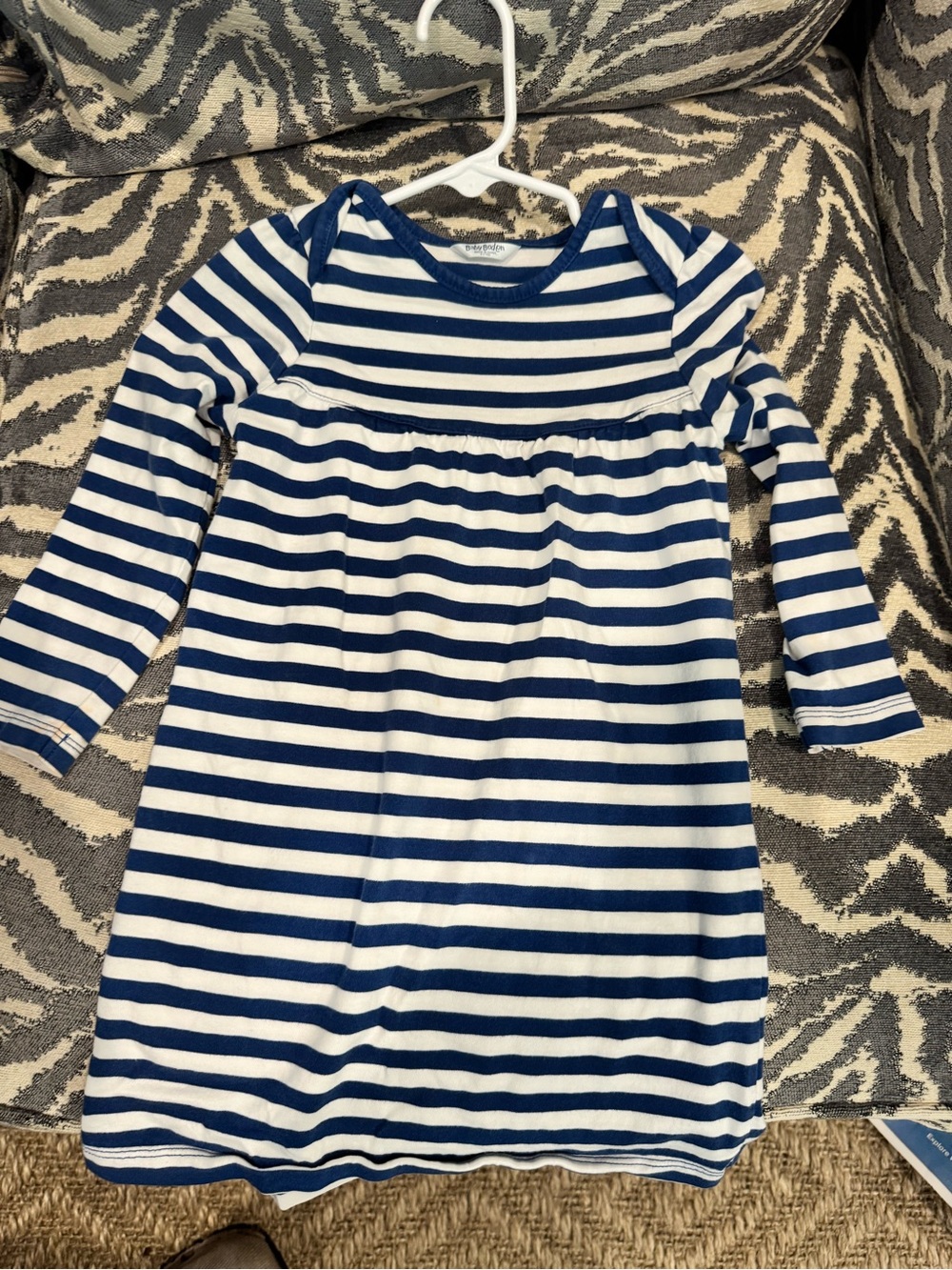 Baby Boden Royal blue & white stripe long sleeve dres Size 2-3